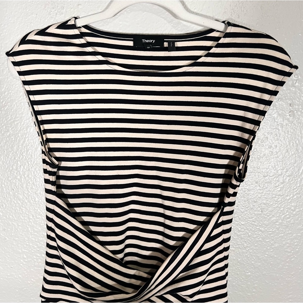 THEORY Clinton Stripe Sleeveless Twist-Front Dress Pima Cotton Size Small Petite - Picture 5 of 16
